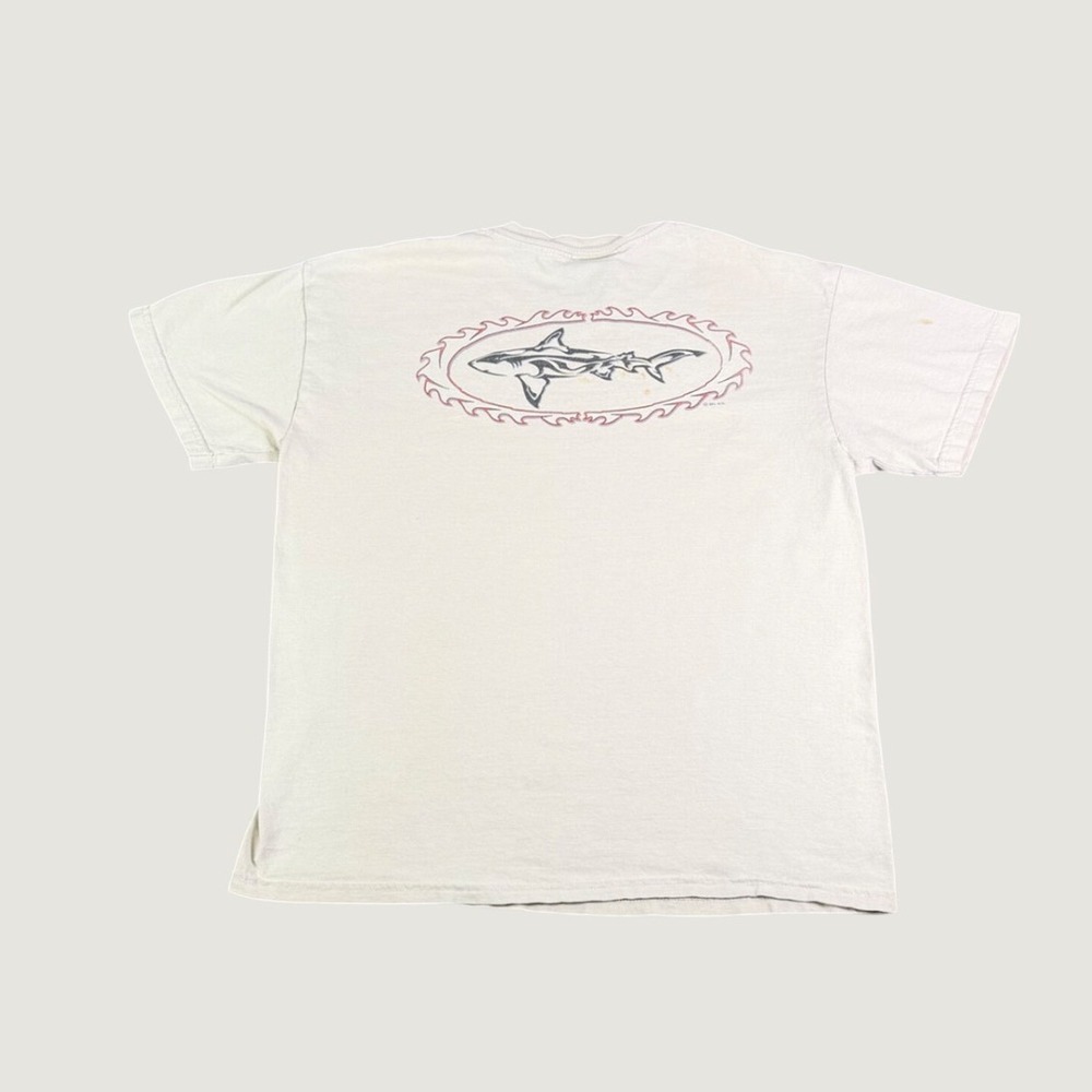 Vintage Del Sol Shark Graphic T-Shirt Mens Sm Naples Tribal Cream Heavyweight